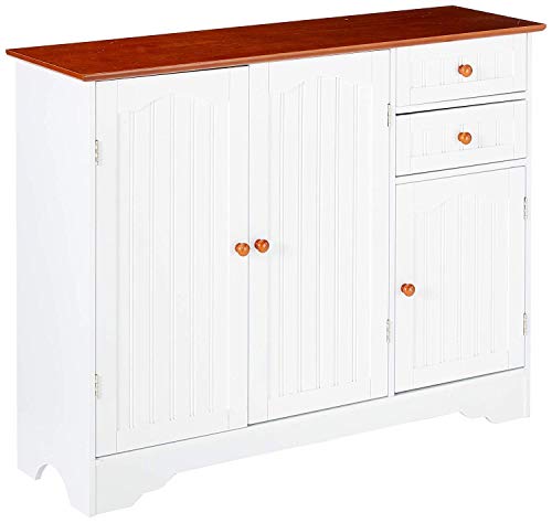 Kings Brand FURNITURE White / Walnut Finish Wood Kitchen Storage Buffet Cabinet Kings Brand Furniture