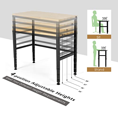 IRONMAX 48'' Adjustable Workbench, Heavy Duty Workstation with Oak Wood Table Top & Steel Frame, 2000 LBS Load Capacity Hardwood Worktable for Garage Home Office Generic