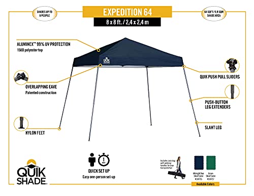 Quik Shade Expedition 10 x 10-Foot Instant Canopy, Slant Leg Outdoor Tent, 64 Square Feet of Shade for 8-12 People - Green Quik Shade