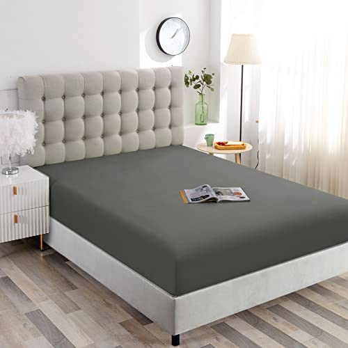 Ghooss Full Size Fitted Sheet Soft,Single Fitted Deep Pocket Sheet,Wrinkle,Fade and Stain Resistant,1 Pack,Dark Gray Ghooss