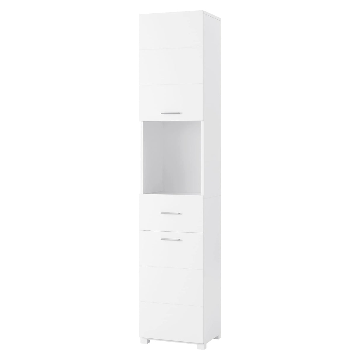FOTOSOK 71" Elegant White Storage Cabinet with 6-Tier Display Shelf and Doors FOTOSOK