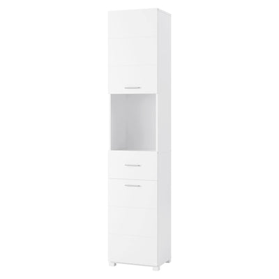 FOTOSOK 71" Elegant White Storage Cabinet with 6-Tier Display Shelf and Doors