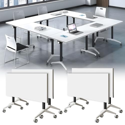 MOFGOE Modular Meeting Table, Folding Conference Table Modern with Locking Wheels, Portable Meeting Table with Flip Top, 330lbs Capacity, for Office Classroom Events,4 Pack,63 * 24 * 30in MOFGOE