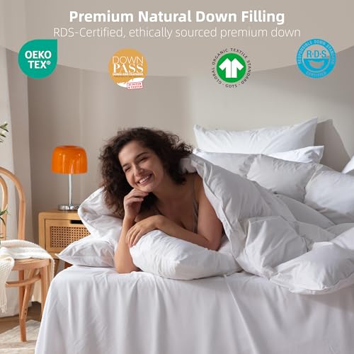 WENERSI Goose Feather Down Fiber Comforter King Size,100% Organic Cotton Duvet Insert,All-Season Luxury Duvet Insert with Baffle Box Design, 750+Fill Power Hotel Collection Bedding Comforter WENERSI