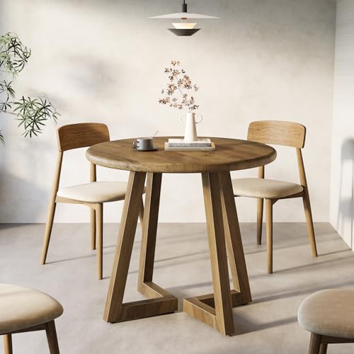 Tribesigns Small Round Conference Table for 4 People, 31.5-Inch Office Table, Reception Desk for Conference Room, Negotiation Room (Brown) Tribesigns