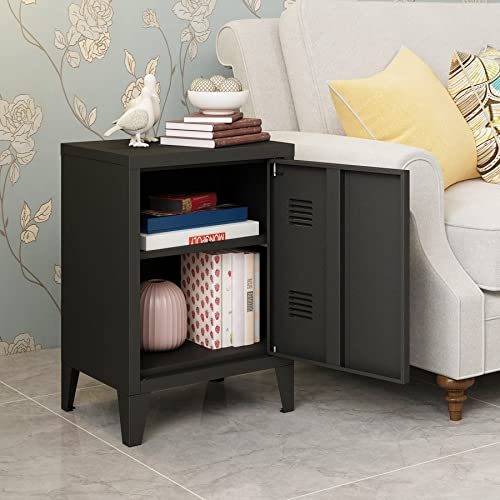 MIOCASA Nightstand Modern End Side Table Steel Bedside Storage Cabinet with Shelf Easy Assembly for Living Room Bedroom (Black) MIOCASA