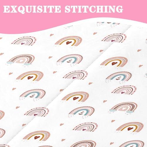 Nesker Zipper Bedding Full Rainbow Heart Zip Up Bedding Set for Girls and Kids, Pink Boho 3 Pcs Comforter Bed in a Bag with Fitted Sheet and 2 Pcs Pillowcases Nesker