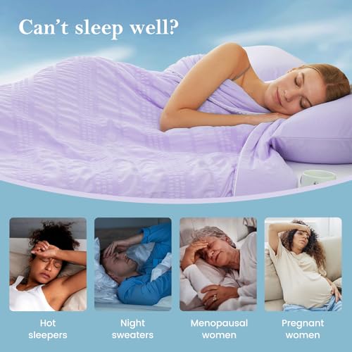 Cozy Bliss Seersucker Cooling Comforter Queen Size, Q-Max 0.45 Reversible Lightweight Cooling Blanket, Breathable Silk Smooth Summer Bedding Quilt for Hot Sleepers Night Sweats Purple Cozy Bliss