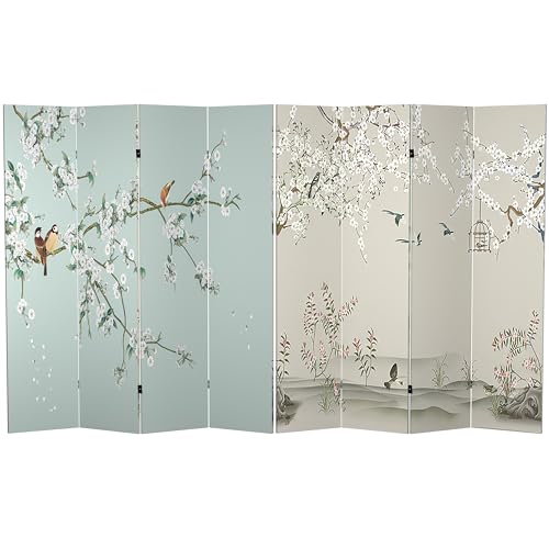 Red Lantern 6 ft. Tall Double Sided Birds and Plum Blossoms Canvas Room Divider 4 Panel Freestanding Folding Privacy Screen Partition and Separator for Modern and Contemporary Bedroom Home Office Dorm Red Lantern