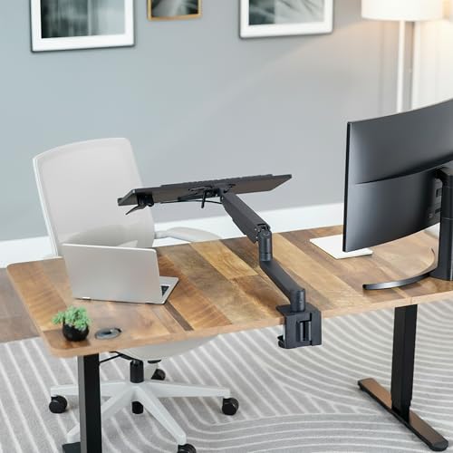 VIVO Sit-Stand 24 Inch Pneumatic Spring Keyboard and Mouse Tray Clamp-on Desk Mount, Counterbalance Height Adjustable Typing Platform, Ergonomic Tilt, Black, MOUNT-KB35CP VIVO