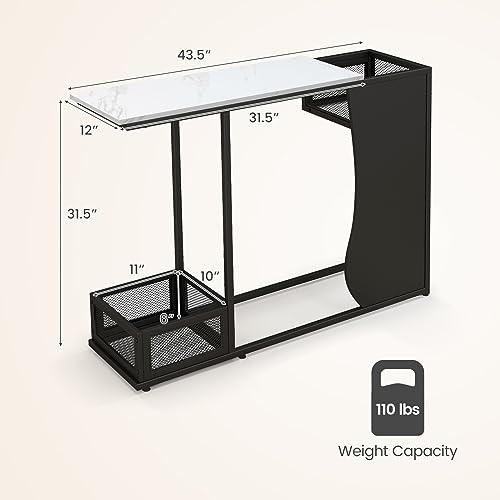 Giantex 43.5" Console Table for Entryway - Modern Entry Table with Faux Marble Top, 2 Mesh Storage Compartments, Metal Frame, Foyer Table, Narrow Sofa Table for Living Room, Hallway, White + Black Giantex