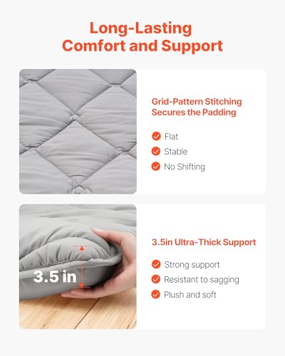 VEVOR 9-Layer Japanese Futon Mattress, 3.5" Thick Twin Tatami Mat, Foldable Roll Up Mattress for Sleeping with Storage Bag, Portable Floor Mattress for Camping Dormitory Yoga, Gray VEVOR