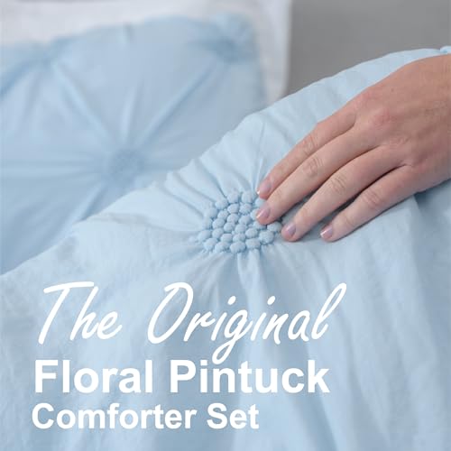 Swift Home Twin/Twin XL Baby Blue Comforter Set - Ruched 3D Floral Pintuck Bedding Set - 2 Pieces Bed Linen, 1 Comforter and 1 Pillow Sham Swift Home
