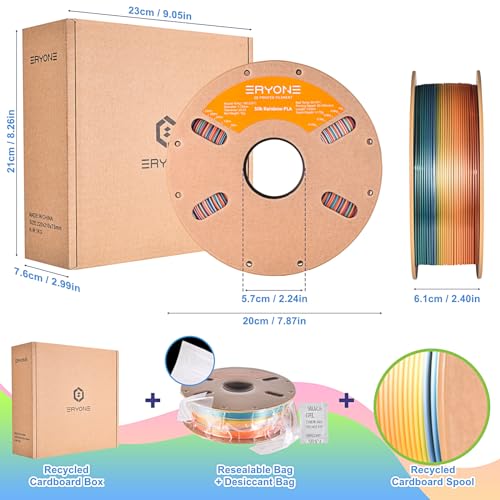 ERYONE Silk Rainbow 3D Printer PLA Filament 1.75 +/- 0.03mm, Shiny Multicolor Filament PLA Fast Color Gradient 1KG(2.2LBS), Vibrant Rainbow ERYONE