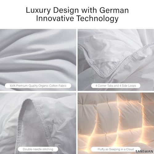 Luxury Goose Down Comforter King Size, 750 Fill Power All Season Fluffy Duvet Insert, 56oz Medium Weight, Soft Cotton Fabric, Hotel Bedding Comforter with Corner Tabs, 106 x 90 Inch SANSWAN