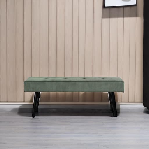 Comfy to go Entryway Bench - Green Bench for Bedroom, Modern Ottoman End of Bed, Corduroy Padded Benches for Living Room, Foyer, Mudroom, Hallway - 39" L x 14" W x 17" H Comfy to go