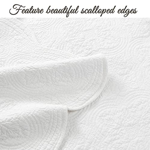 Cozy Line Home Fashions 100% Cotton Victorian Medallion Solid White Matelasse Embossed Bedding Quilt Set, Reversible Lightweight Bedspread, Coverlet for All Season (Blantyre - White, Queen - 3 piece) Cozy Line Home Fashions