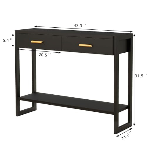 Edospaen Solid Wood Console Table with Storage Entryway Table with 2 Drawers Shelf & Reinforced Legs Edospaen