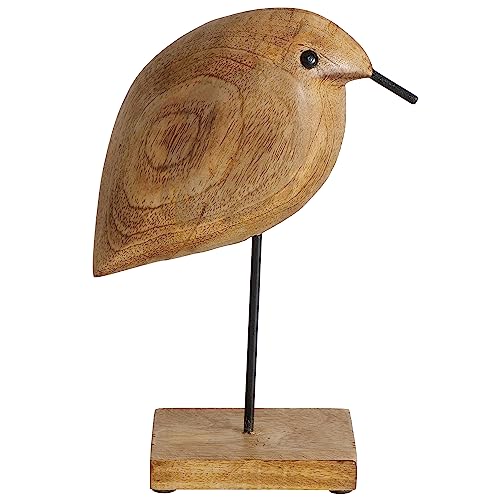 WHW Whole House Worlds Bird Figurine, Hand Carved Mango Wood, Brown, Mounted, Gallery Base, 9.5 Inches WHW Whole House Worlds