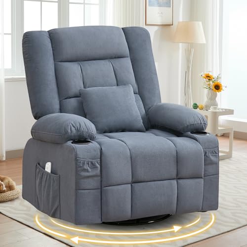 Rocker Recliner Chair with Heating and Kneading Massage for Adults,360ยฐSwivel Rocker Recliner with Cup Holder and USB Charge Port for Living Room,Bedroom, Nursery