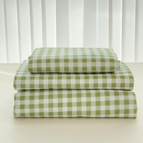 NSNLGSGC Sage Green Gingham Full Sheet Set, Soft Brushed Microfiber Plaid Full Bed Sheets, 4-Pieces Grid Sheet Set with Deep Pocket NSNLGSGC