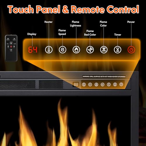 ZAFRO 37" Electric Fireplace Insert with Realistic Flame & Logs, Recessed Fireplace with Auto Color Adjustable Flame, Remote Control, 8H Timer, 750/1500W Heater ZAFRO