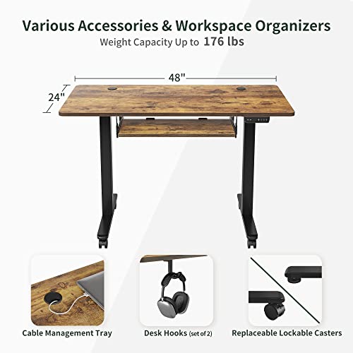 FEZIBO Standing Desk with Keyboard Tray, 48 × 24 Inches Electric Height Adjustable Desk, Sit Stand Up Desk, Computer Office Desk, Rustic Brown FEZIBO
