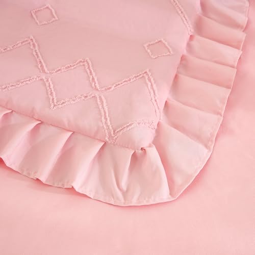 NacoMoco 3-Piece Tufted Ruffle Crib Bedding Set for Girls - Ultra Soft Baby Bedding Set Includes Boho Crib Comforter, Sheet & Skirt (Light Pink) NacoMoco