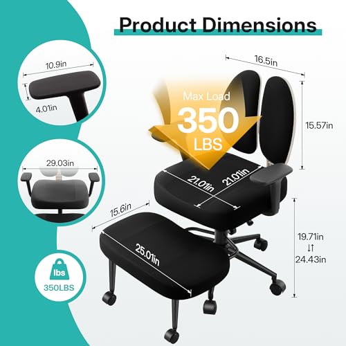 AreShark Criss Cross Office Chair with Armrest Wheels & Stretchable Rotating Footrest, Ergonomic Cross Legged Swivel Chair with Back Support& Adjustable Height for Yoga Kneeling Meditation Home Office AreShark