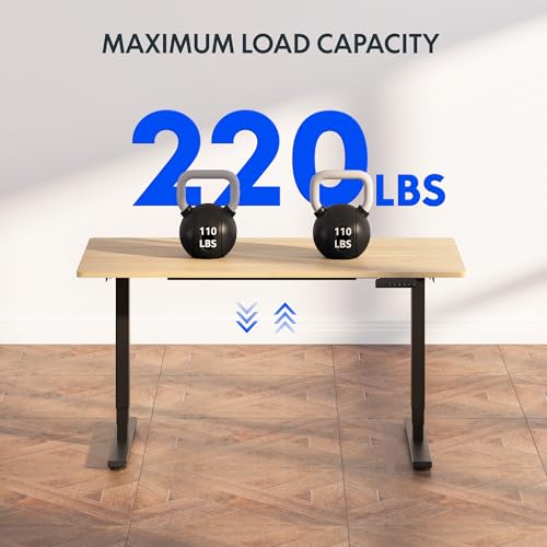 FLEXISPOT E6 3-Stage Dual Motor Electric Standing Desk 55 x 28 Sit Stand Up Desk, Holds 220 lbs, Adjustable Height w/Memory Presets, One-Piece Maple Desktop & Black Frame, Ships in 2 Boxes FLEXISPOT