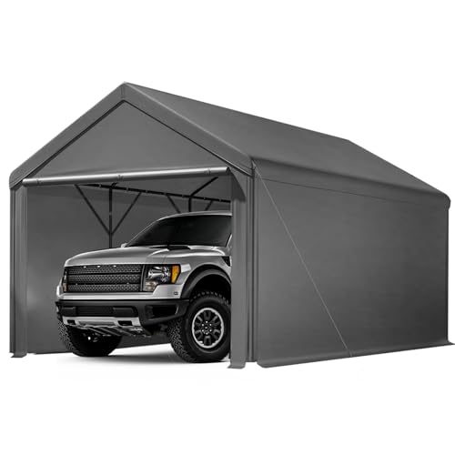 Carport 10x20ft Heavy Duty Canopy,Portable Garage Party Tent,Portable Garage with Removable Sidewalls & Doors All-Season Tarp for Car,Truck,Party Grey Grezone