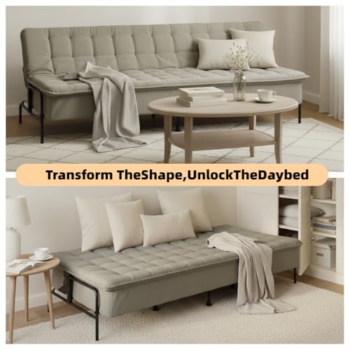 Homy Casa Modern Grey Futon Sofa Bed, 3-Position Adjustable Backrest, Metal Frame, 500 lbs, Convertible Daybed for Living Room/Guest Room/Studio Apartment Homy Casa