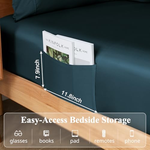 KRIMANO Full Size Sheet Set, Viscose Bamboo Sheets for Bed Set 4pcs, 100% Viscose Derived from Bamboo, Hotel Luxury Silky & Cooling for Hot Sleepers, Deep Pocket Up to 17", Navy Blue KRIMANO
