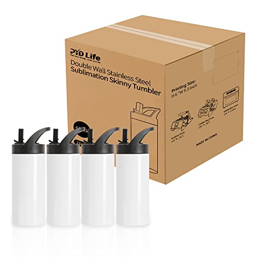 PYD Life Sublimation Sports Kids Water Bottle Blanks 16 OZ White Stainless Steel Bottles Vacuum Flask Tumbler with Sippy Up Lid and Straw for Tumbler Heat Press Sublimation Printing 4 Pack PYD Life