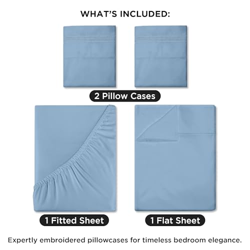 ROYALE LINENS 4 Piece Full Sheets Set - Soft Brushed 1800 Microfiber Bedding - 1 Fitted and 1 Flat Sheet, 2 Pillow Cases - Wrinkle Free & Fade Resistant - Hotel Luxury Bed Sheets (Lake Blue, Full) ROYALE LINENS