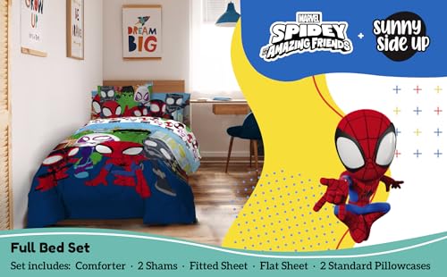 Sunny Side Up Marvel Spidey & His Amazing Friends Full Comforter Set - 7 Piece Kids Bedding Includes Comforter, Sheets & Pillow Cover - Super Soft Superheroes Microfiber Bed Set Sunny Side Up