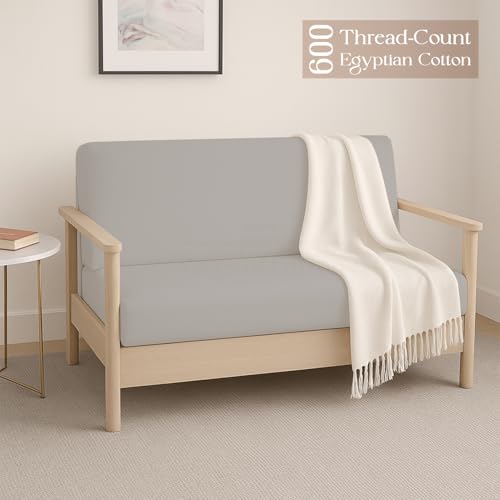 Full Size Armless Futon Covers - 100% Egyptian Cotton Futon Slipcovers - Zippered Couch Cover Sofa Bed Protector, Sleeper Sofa Cover, Machine Washable, Silver Yarns of Cotton