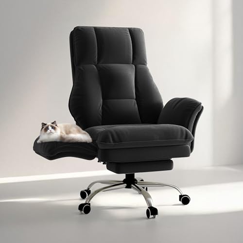 Big and Tall Office Chair, Flip Armrests for Pets & Cross Legged Sitting, Executive Ergonomic Computer Gaming Chair with Foot Rest, Crystal Velvet Wide Seat Reclining Desk Chair HOMRELEXA