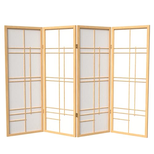 4 ft. Short Eudes Shoji Screen - Natural - 4 Panels Red Lantern