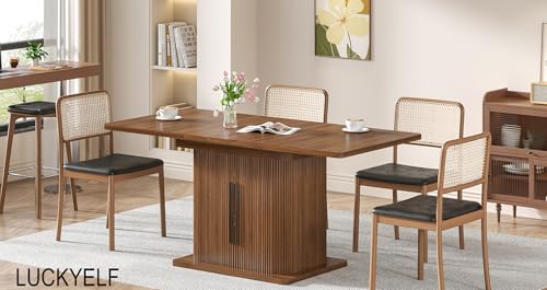 Extendable Dining Room Table for 4-6, 47-65 Inch Rectangle Kitchen Dining Table with Large Storage, Fluted Sliding Door, Expandable Mid Century Modern Dinner Furniture, Living Room, Walnut, Brown Woemtoric