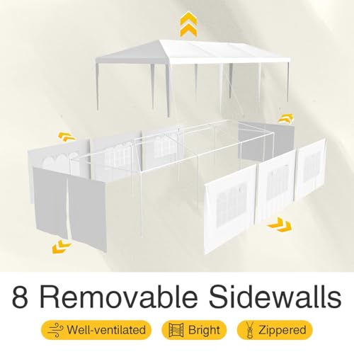 Greesum 10 x 30 Outdoor Canopy, Gazebo with 8 Removable Sidewalls, Outside Waterproof Wedding Canopies for Events, White Greesum