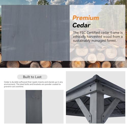 Modern Shade Wood Gazebo 11' x 11', Hardtop Gazebo with Galvanized Steel and Polycarbonate Hip Roof Hardtop, Cedar Framed Wooden Gazebo for Garden, Backyard, Patio and Deck Modern Shade Outdoor Living Spaces