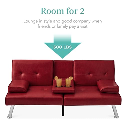 Best Choice Products Faux Leather Upholstered Modern Convertible Futon, Adjustable Folding Sofa Bed, Guest Bed w/Removable Armrests - Burgundy Best Choice Products