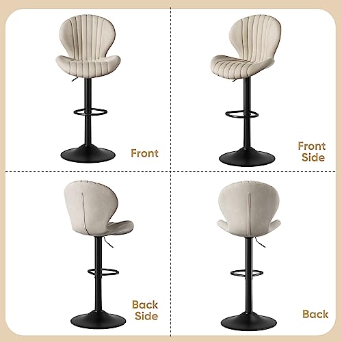 Nalupatio Bar Stools Set of 2 Modern Swivel Bar Chairs, Barstools Counter Height with High Backrest, Easy 3-5 Minute Assembly for Bar, Kitchen, Dining Room Beige Nalupatio