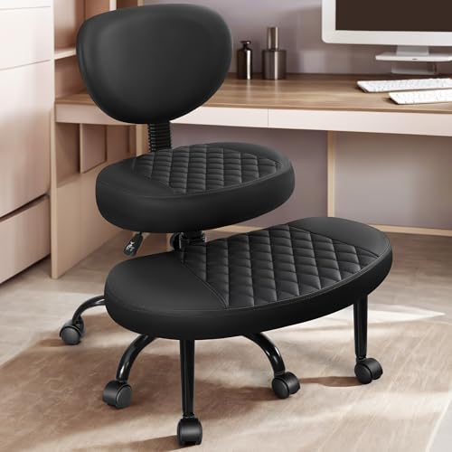 AtHope Ergonomic Cross Legged Office Chair with Wheels - Adjustable Height for Meditation, ADHD Desk & Yoga - Wide Criss Cross Design with Lumbar Support, Kneeling Chair - Black AtHope