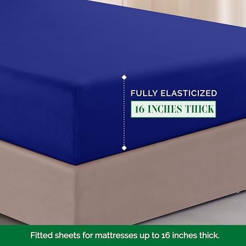 Elegant Comfort Luxurious 1500 Premium Hotel Quality Microfiber Three Line Embroidered Softest 4-Piece Bed Sheet Set, Wrinkle and Fade Resistant, Twin/Twin XL, Royal Blue Elegant Comfort