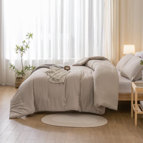 weigelia King Size Comforter Set 7 Pieces Oatmeal Comforter Set King Bed in a Bag Soft Fluffy Bedding Comforter with Sheets, Pillow Shams and Pillowcases for All Season weigelia