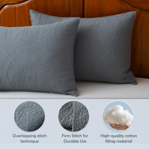 Aqzuxira Gray 100% Cotton Quilt Set Queen Size, 3 Piece Modern Textured Bedspread with Coin Pattern, Lightweight Crinkly Coverlet Sham Set, Soft Minimalist All Season Bedding, Garment-Washed Aqzuxira