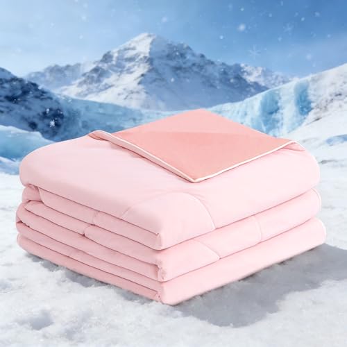 BEAUTEX Cooling Comforter Queen Size - Double Sided Cool Blanket for Hot Sleepers and Night Sweats, Q-Max>0.45, Breathable Lightweight Silky Summer Ice Blankets for All Season (Pink, 90" x 90") BEAUTEX