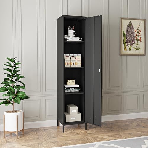 Elitehouse Tall Single Door Metal Locker with Adjustable Shelves, Black Tall Metal Locker Storage Cabinet,Easy Assembly for Living Room Bedroom (15.8”W x 15”D x 70.9”H ) Elitehouse